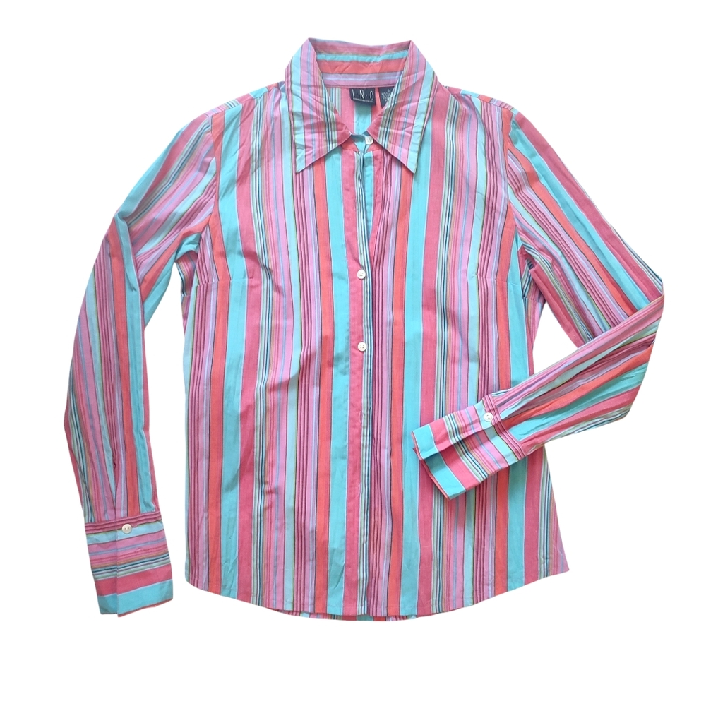INC Long Sleeve Button Down Colorful Striped Vibrant Shirt S8